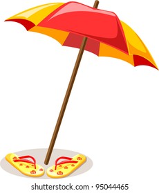 Beach umbrella and slippers, the background