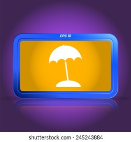 Beach and umbrella. Specular reflection. Made vector illustration
