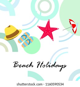 beach umbrella starfish hat flip flops beach holiday vector background
