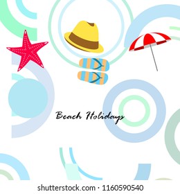 beach umbrella starfish hat flip flops beach holiday vector background