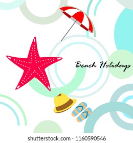 beach umbrella starfish hat flip flops beach holiday vector background