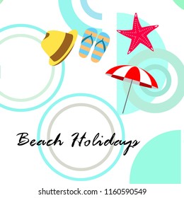 beach umbrella starfish hat flip flops beach holiday vector background