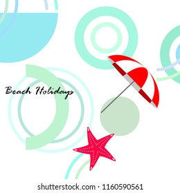 beach umbrella starfish hat flip flops beach holiday vector background