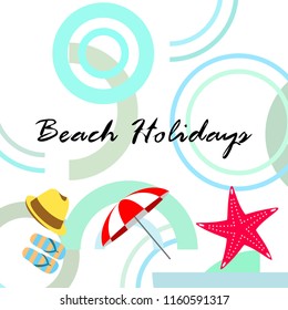beach umbrella starfish hat flip flops beach holiday vector background