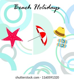 beach umbrella starfish hat flip flops beach holiday vector background