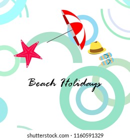 beach umbrella starfish hat flip flops beach holiday vector background