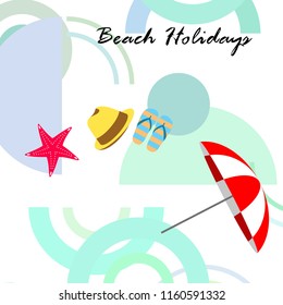 beach umbrella starfish hat flip flops beach holiday vector background