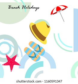 beach umbrella starfish hat flip flops beach holiday vector background