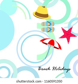 beach umbrella starfish hat flip flops beach holiday vector background