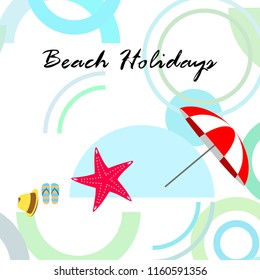 beach umbrella starfish hat flip flops beach holiday vector background
