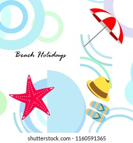 beach umbrella starfish hat flip flops beach holiday vector background