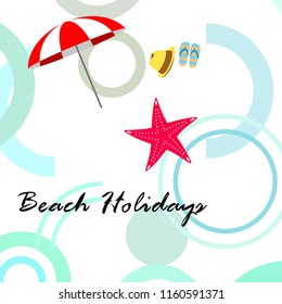 beach umbrella starfish hat flip flops beach holiday vector background