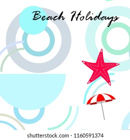 beach umbrella starfish hat flip flops beach holiday vector background