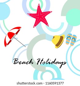 beach umbrella starfish hat flip flops beach holiday vector background