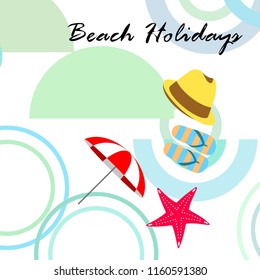 beach umbrella starfish hat flip flops beach holiday vector background