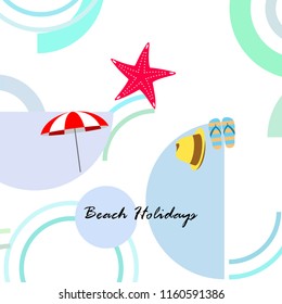 beach umbrella starfish hat flip flops beach holiday vector background