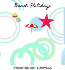 beach umbrella starfish hat flip flops beach holiday vector background