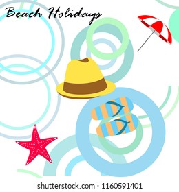 beach umbrella starfish hat flip flops beach holiday vector background