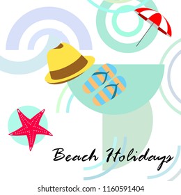 beach umbrella starfish hat flip flops beach holiday vector background
