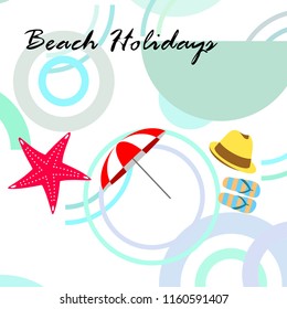 beach umbrella starfish hat flip flops beach holiday vector background