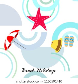 beach umbrella starfish hat flip flops beach holiday vector background