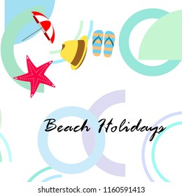 beach umbrella starfish hat flip flops beach holiday vector background