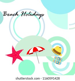 beach umbrella starfish hat flip flops beach holiday vector background