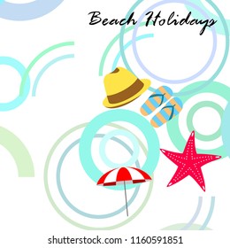 beach umbrella starfish hat flip flops beach holiday vector background