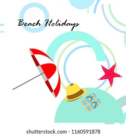 beach umbrella starfish hat flip flops beach holiday vector background