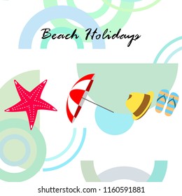 beach umbrella starfish hat flip flops beach holiday vector background