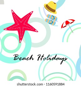 beach umbrella starfish hat flip flops beach holiday vector background