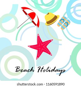 beach umbrella starfish hat flip flops beach holiday vector background