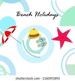 beach umbrella starfish hat flip flops beach holiday vector background
