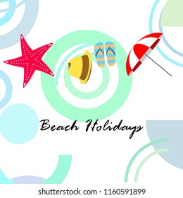 beach umbrella starfish hat flip flops beach holiday vector background