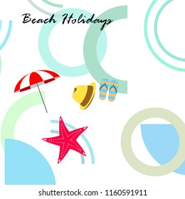 beach umbrella starfish hat flip flops beach holiday vector background