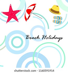beach umbrella starfish hat flip flops beach holiday vector background