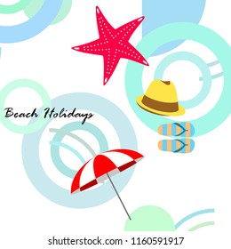 beach umbrella starfish hat flip flops beach holiday vector background