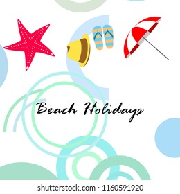 beach umbrella starfish hat flip flops beach holiday vector background