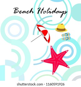beach umbrella starfish hat flip flops beach holiday vector background