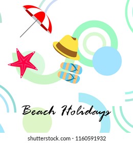 beach umbrella starfish hat flip flops beach holiday vector background