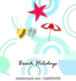 beach umbrella starfish hat flip flops beach holiday vector background