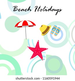 beach umbrella starfish hat flip flops beach holiday vector background
