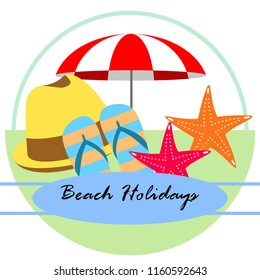 beach umbrella starfish hat flip flops beach holiday vector background