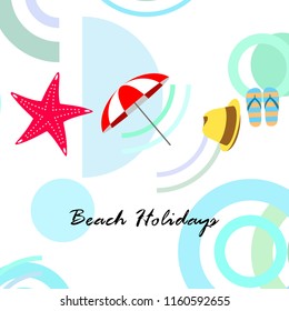 beach umbrella starfish hat flip flops beach holiday vector background