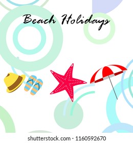 beach umbrella starfish hat flip flops beach holiday vector background