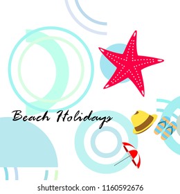 beach umbrella starfish hat flip flops beach holiday vector background