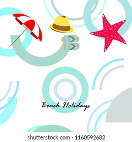 beach umbrella starfish hat flip flops beach holiday vector background