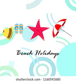 beach umbrella starfish hat flip flops beach holiday vector background