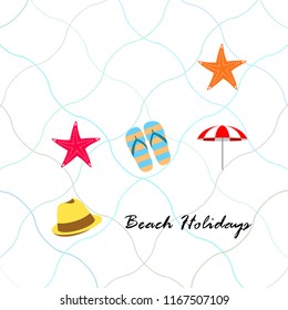 beach umbrella starfish hat flip flops beach holiday vector background