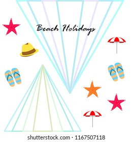 beach umbrella starfish hat flip flops beach holiday vector background